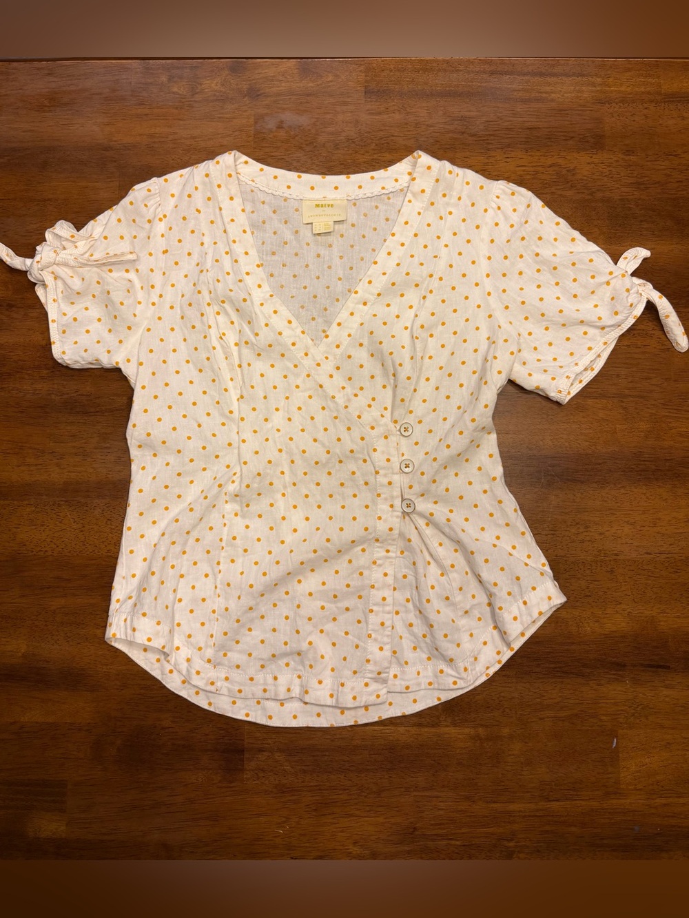 Maeve Anthropologie Polka Dot Wrap Top Cream Yellow Size 8
